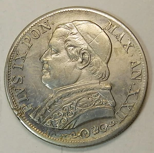 Moneda de plata de una lira de los Estados Pontificios R 1867 ¡Muy bonita!! - Imagen 1 de 4