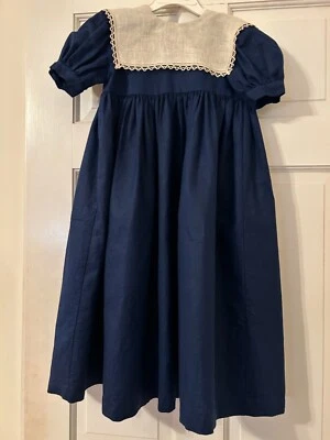 Girls Dress- Blue Dress with Linen Collar - Image 1 of 3