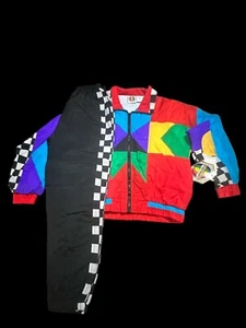 RARE Kids 80’s London Fog RetroNylon Wind Breaker Track Suit Black&white Checker - Picture 1 of 9