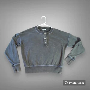 NWT American Eagle Charcoal Gray Button Sweatshirt Women's XS Faded Wash - Picture 1 of 8