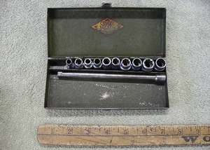 11 Pc. S-K 1/4" DR. SAE Lot,9 Sockets,Extension,& Sherman Klove Box,VGC,L@@K! - Picture 1 of 16
