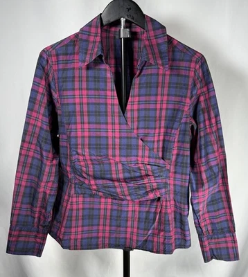 Talbots Petites Women’s Taffeta Faux Wrap Collared Blouse Top Plaid Size 16P - Image 1 of 4