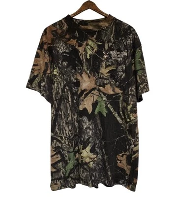 VTG Mossy Oak T-Shirt Men's Large Camouflage Y2K Pocket Tee Embroidered Local Ad - Image 1 of 4