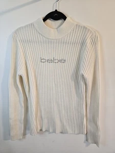 Weißer BEBE Damen XL Pullover Mockneck Sweater gerippt - Bild 1 von 5