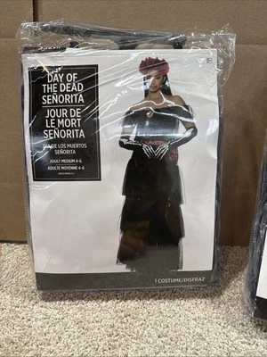 Nuevo Día de Muertos Esqueleto Disfraz Guantes Adulto Mediano Mujer Vestido Halloween Foto 1 de 4