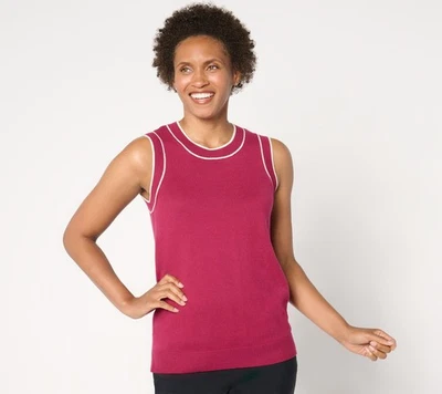 Isaac Mizrahi Live! Suéter Clásico Concha con Borde Inclinación Negro Frambuesa 3X N Foto 1 de 4