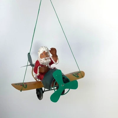 Rare Vintage Santa in Plane Metal Mobile Christmas Ornament - Image 1 of 4