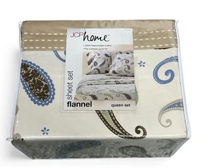 NEW JC PENNEY Paisley Flannel Queen Sheet Set Cotton Fits Up To 15" Mattress - Picture 1 of 6