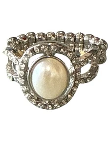 Pearl Diamond Stretch Adjustable Band Fashion Ring - Size 5 - Picture 1 of 5