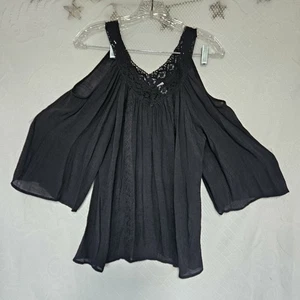 Witchy Fairygoth Large Sheer Gauze Baby Doll Dress Crochet Lace Vneck Flutter - Picture 1 of 11