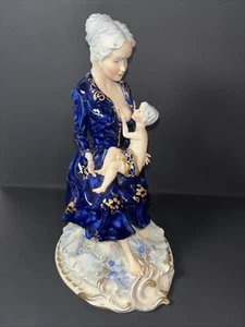 Rare CAPODIMONTE Porcelain Figurine Mother Breastfeeding Child Signed C. VILLARI - Afbeelding 1 van 16