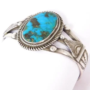 STRIKING TURQUOISE SOUTHWEST STERLING SILVER CUFF - Picture 1 of 8