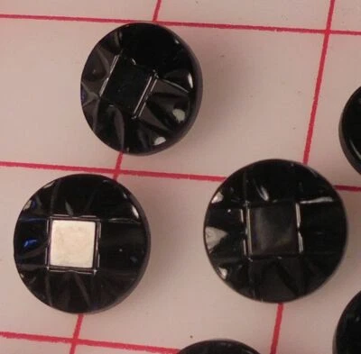 12 Vintage Medium Czech Glass Shank Button Black Square Center Design 3/4" 17mm - Image 1 of 4