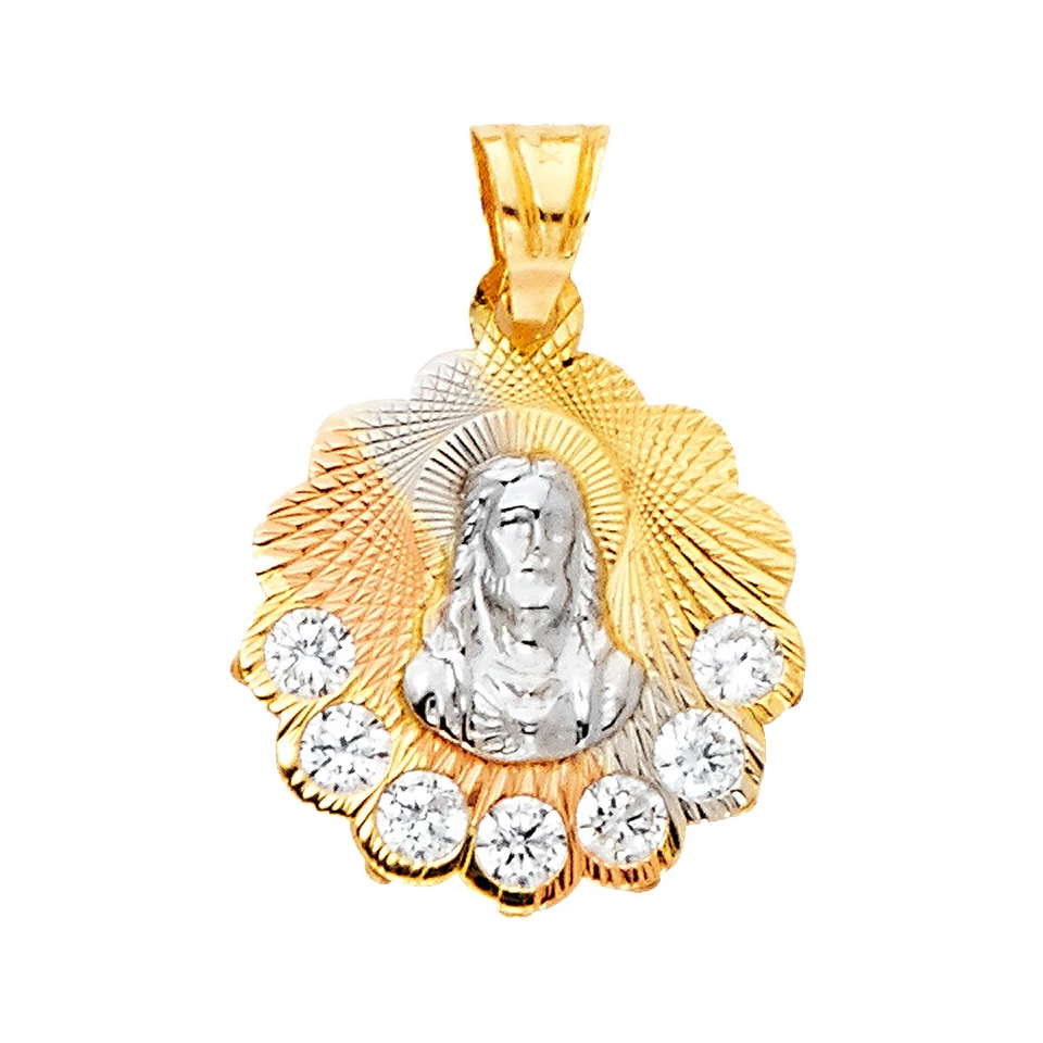 Colgante para cadena de circonitas cúbicas Guadalupe religioso oro tricolor 14K Foto 1 de 4