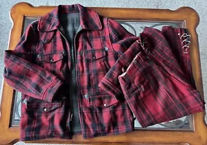 VTG 1930s 1940s WOOL Jacket Hunting Buffalo Plaid Coat Cruiser Soo Woolen Pants - Picture 1 of 23