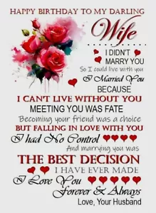 Happy Birthday To My Darling Wife A5 Card for Her Wife Female With Love - Picture 1 of 3