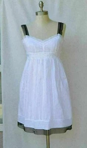 NWT Ann Taylor LOFT White cotton black trim hem casual women's Dress 00, 0, 2,4p - Picture 1 of 4