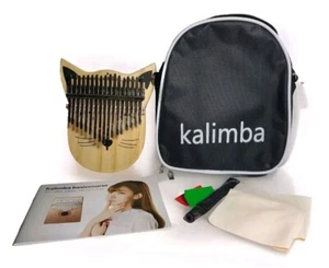 Holz Kalimba 17 Tasten graviert mit Noten Katzenform Daumenklavier mit Koffer und Buch - Bild 1 von 9