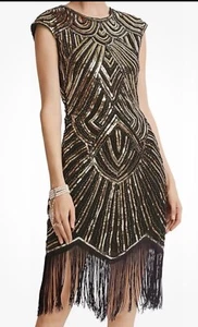 BABEYOND DRESS SIZE SMALL BLACK FRINGES BEADS FLAPPER 1920’S GREAT GATSBY PARTY - Picture 1 of 5