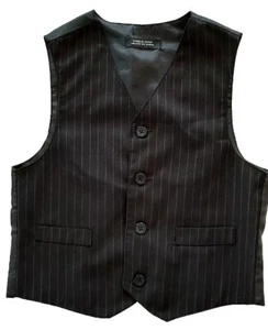 Boys Youth Sz 5 Formal Wear Striped Vest 4 Buttons Silky Back Lined Black & Grey - Picture 1 of 4