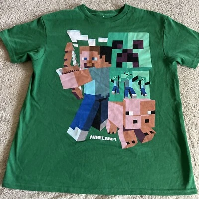 Mojang Minecraft Boys Green Steve Creeper Pig Zombie Short Sleeve Shirt 10-12 - Image 1 of 4