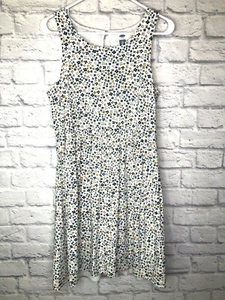 Vestido Floral Marfil Antiguo Azul Marino Para Mujer Calce y Acampanado Forrado Cami Talla M Alto Sin Mangas - Imagen 1 de 4