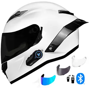 Full Face GDM Demon Motorcycle Helmet + Intercom Bluetooth + 4 shields White - Picture 1 of 8