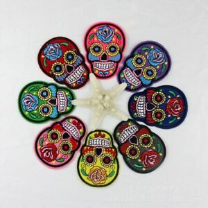 More Colors Flower Skull Skeleton Embroidery Iron On Patches Clothes