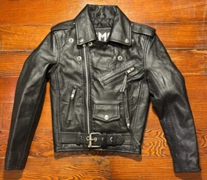 FMC Vintage Black Leather Motorcycle Moto Biker Jacket Youth Size 2 - Picture 1 of 11
