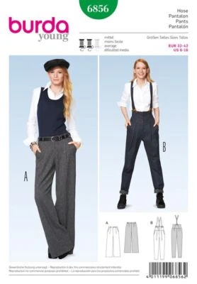 BURDA 6856 MISSES TROUSERS Sewing Pattern Sizes 6 - 16 3 Styles Skill: AVERAGE - Image 1 of 4