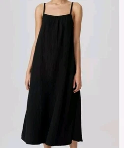 Eileen Fisher CRS Back Rayon Flare Stretch Crepe Black Slip On Dress Small Nwt - Picture 1 of 13