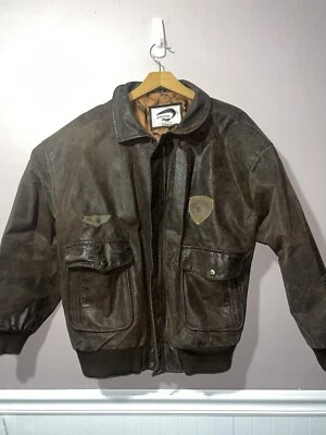 CHAQUETA BOMBARDERO DE VUELO DE CUERO FOX RUN VINTAGE AÑOS 80 con PARCHES grandes Foto 1 de 4