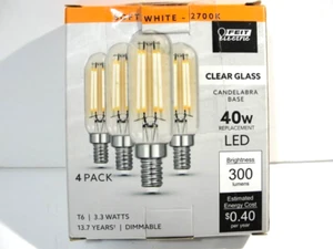 Feit Electric 40w LED 2700k T6 Clear Glass Candelabra Light Bulbs T640 (4-PK) - Picture 1 of 2