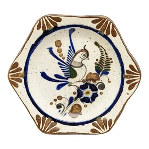 Tonala Mexican Folk Art Pottery Plate Wall Hanging Mexico Bird Flowers Signed - Picture 1 of 6