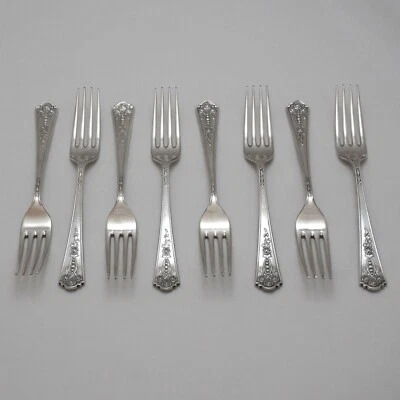 Ocho horquillas de mesa cubiertos de servicio plateados James Dixon & Sons diseño Royal York Foto 1 de 4