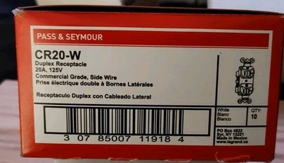 10 Pass & Seymour CR20-W Legrand Duplex Receptacles 20A 125V 7  Commercial  - Image 1 of 3