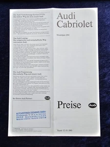 AUDI Cabriolet / Cabrio Preisliste vom 12.03.1993 Modelljahr 1993 - Picture 1 of 2