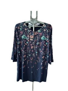 J Jill wearever collection tunic top blue floral crewneck Large - Picture 1 of 10