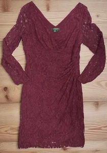 LAUREN RALPH LAUREN $139 Stretch Lace Lined V Front & Back Sheath Dress Size 14 - Picture 1 of 6