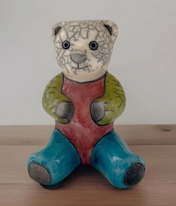 Ceramica vintage sudafricana orso RAKU 6” pastello crepitio smaltato arte - Foto 1 di 6