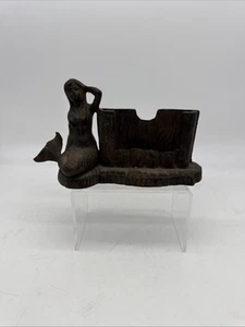 Vintage Cast Iron Mermaid Business Card Holder Art Nouveau Style Decor 8”x4”x2” - Picture 1 of 11