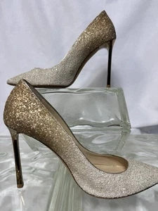 Jimmy Choo metallizzato Romy lurex glitter oro a platino tacco 3 1/2" misura 7 - Foto 1 di 7