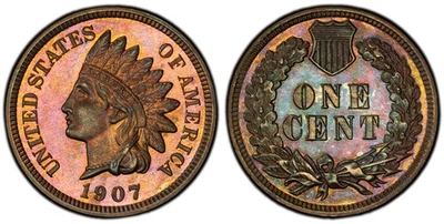 1907 1c PCGS PR 65 RB ~ CENTAVO INDIO A PRUEBA DE GEMAS Foto 1 de 4