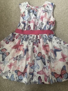 M&S Girls Butterfly Print Party Summer Dress age 5-6 Years. - Picture 1 of 7