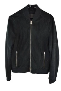 ALLSAINTS Black Leather Bomber Jacket size S Mens Full Zip Casual Outdoors men - Picture 1 of 8