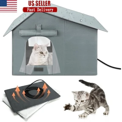 Heated Outdoor Cat House Extra-Wide Waterproof Heat Feral Cat Shelters Indoor - Image 1 of 4