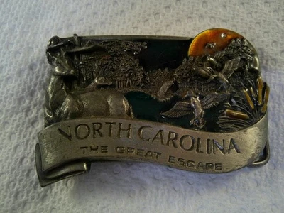 Bergamot Brass Works Carolina del Norte The Great Escape Cinturón Hebilla Fecha 1984 EE. UU. Foto 1 de 2