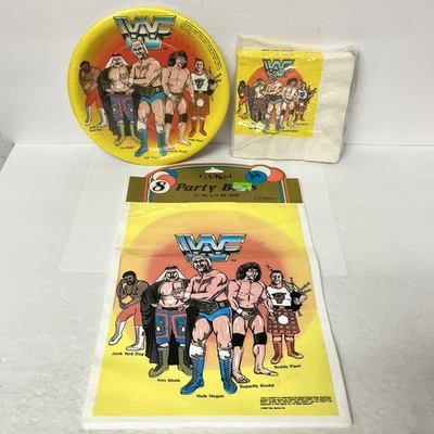 Bolsas, platos, servilletas de fiesta vintage 1985 WWF NUEVO SELLADO kit de fiesta RARO Foto 1 de 4