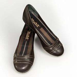 Mudd Size 9 Y2K Faux Leather Brown - Slide On Flats - Double Strap Accent Clean - Picture 1 of 23