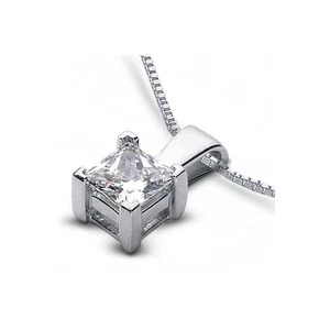 1 1/2ct D VS1 Princess natürlicher Diamant 950 Plat. Klassischer Solitär Anhänger - Bild 1 von 2
